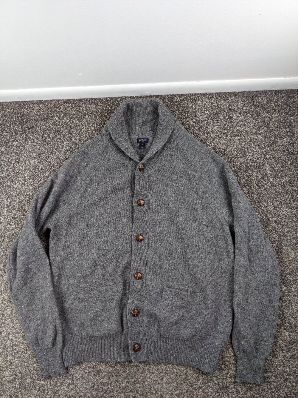 J Crew Sweater Lambswool Shawl Cardigan Donegal Flecked Gray Mens Large